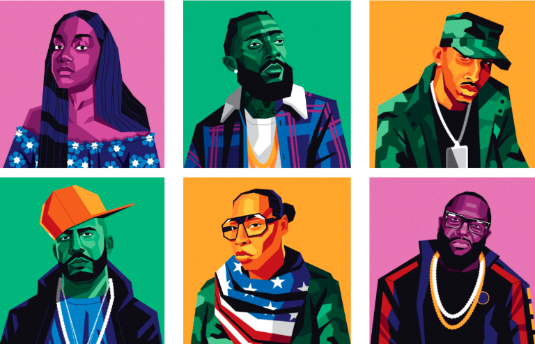 six stylized portraits of Black men and women