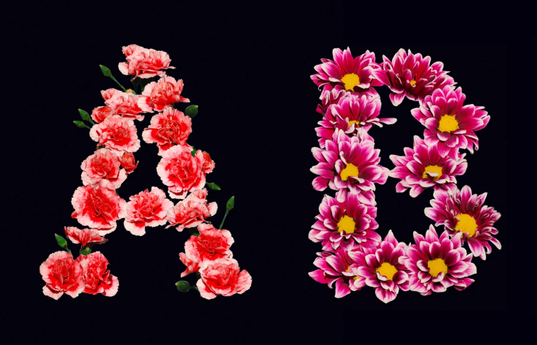 Letters A and B created using flowers